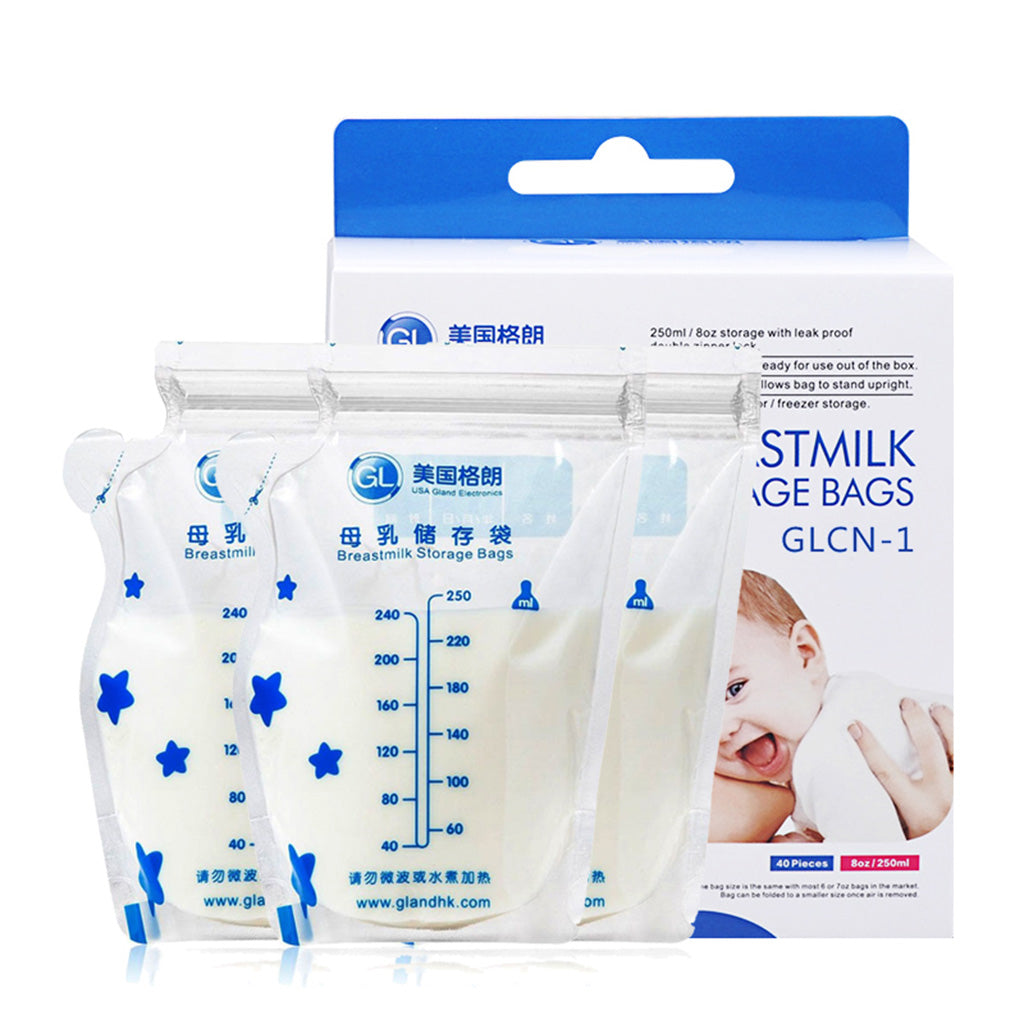 Breast Milk Storage Freezer Fresh Sealing Leakproof Bags 40pcs 250 ml blue