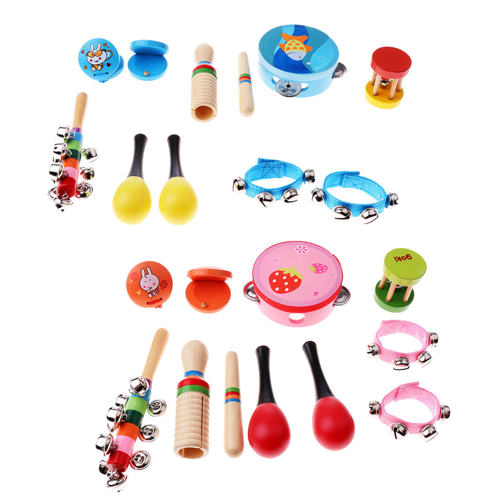 Kid Wooden Toy Percussion Musical Instrument Set 10Pcs for Boy