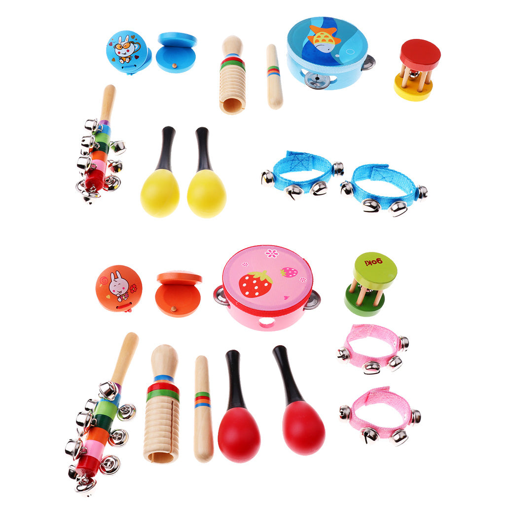 Kid Wooden Toy Percussion Musical Instrument Set 10Pcs for Boy