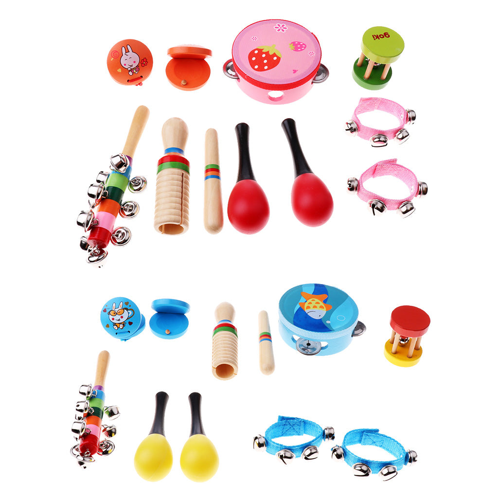 Kid Wooden Toy Percussion Musical Instrument Set 10Pcs for Boy