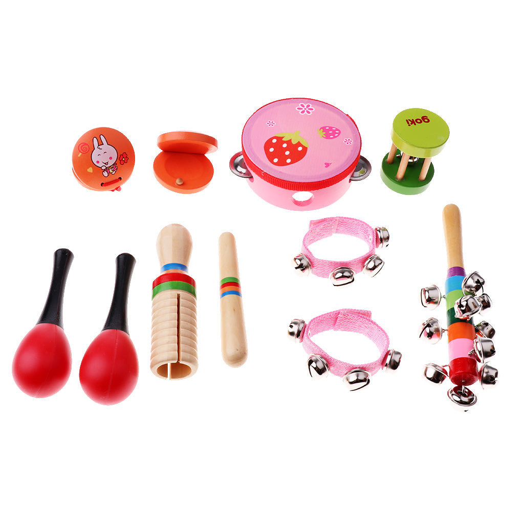 Kid Wooden Toy Percussion Musical Instrument Set 10Pcs for Girl