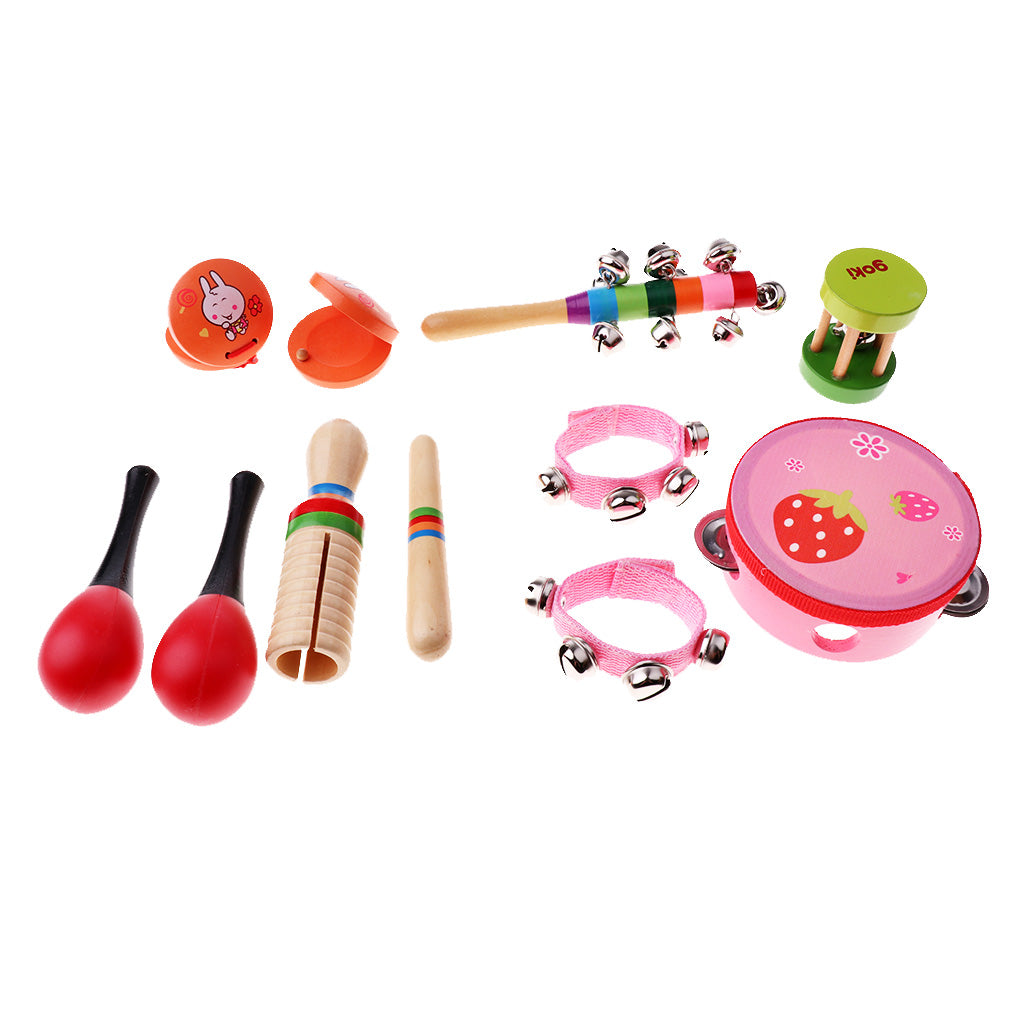 Kid Wooden Toy Percussion Musical Instrument Set 10Pcs for Girl
