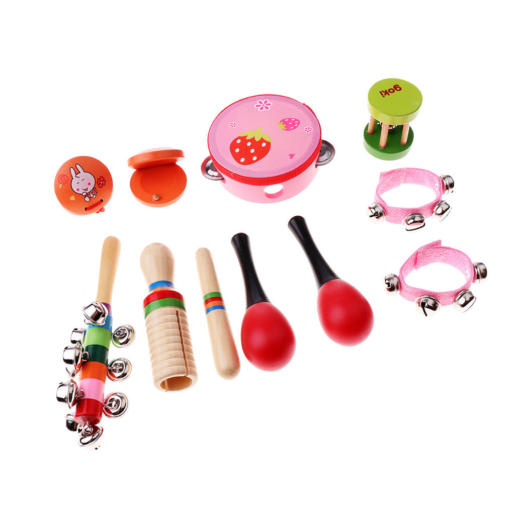 Kid Wooden Toy Percussion Musical Instrument Set 10Pcs for Girl