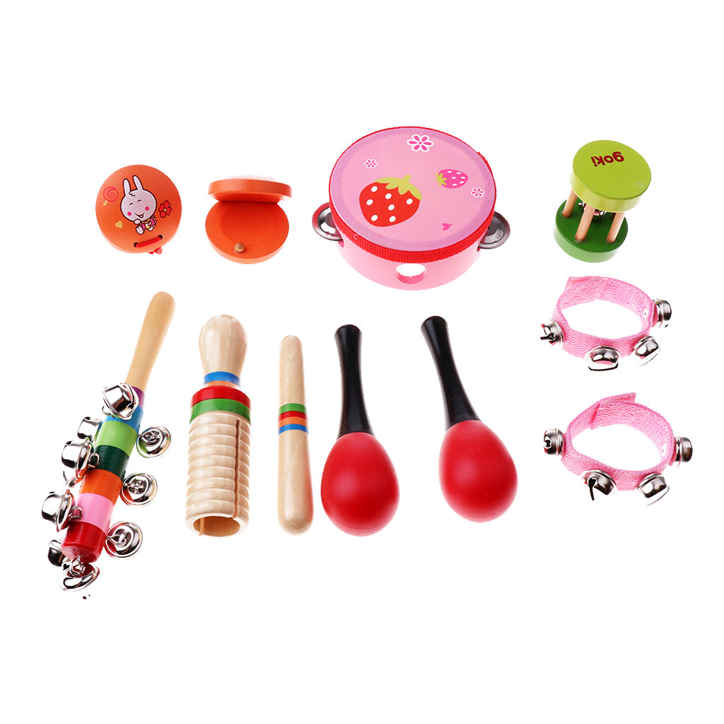 Kid Wooden Toy Percussion Musical Instrument Set 10Pcs for Girl