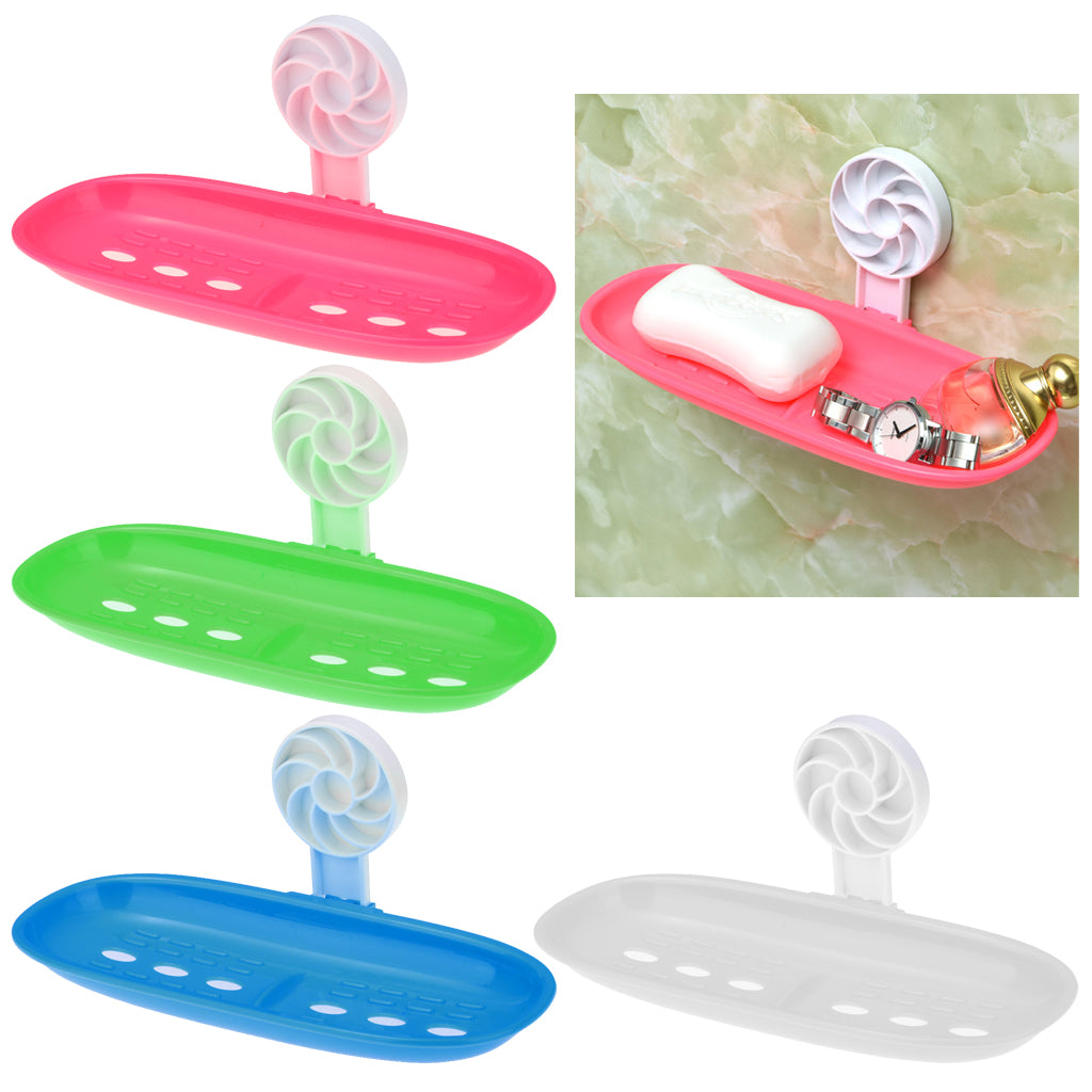 Bathroom Shower Soap Dish Holder Self Adhesive Box Case Fast Draining Red