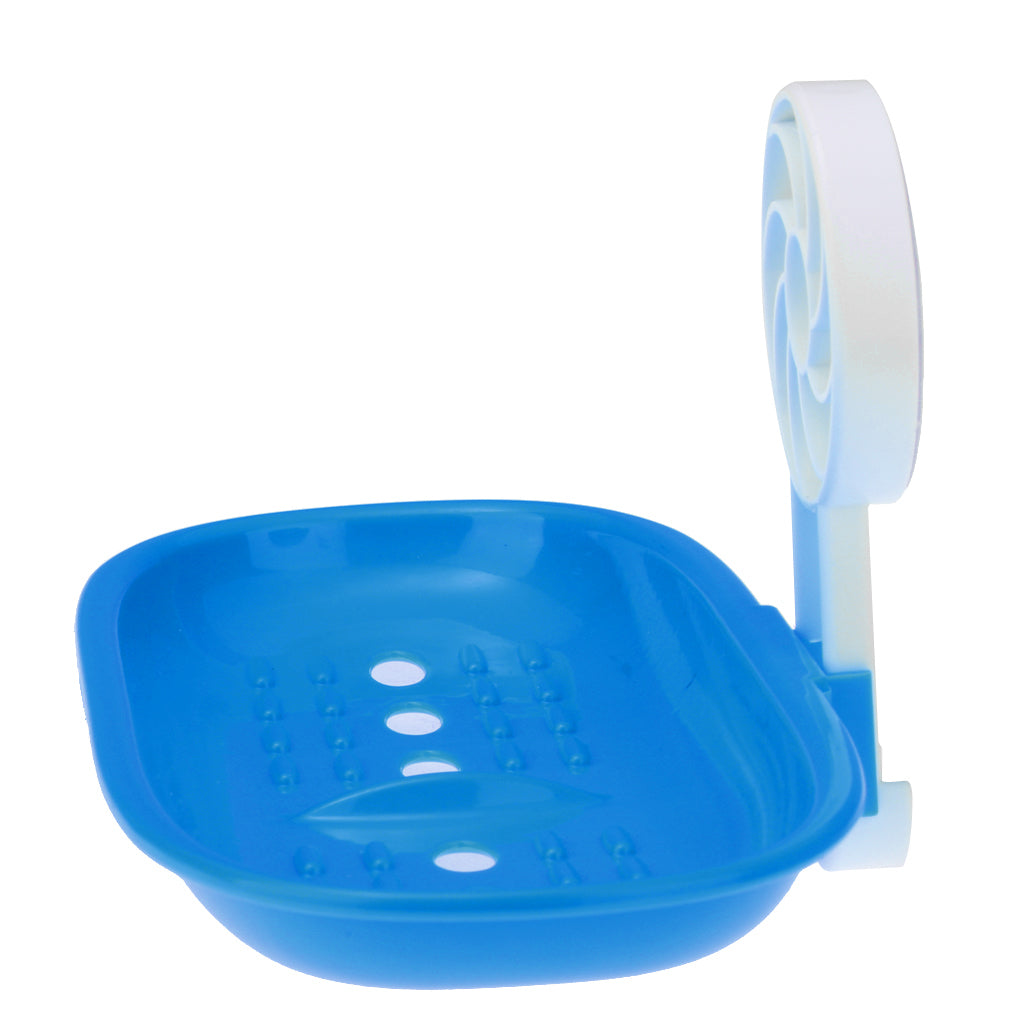 Bathroom Shower Soap Dish Holder Self Adhesive Box Case Fast Draining Blue