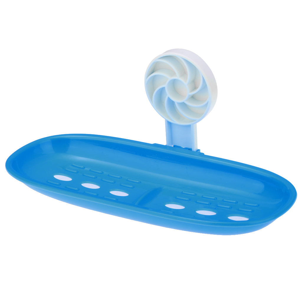 Bathroom Shower Soap Dish Holder Self Adhesive Box Case Fast Draining Blue