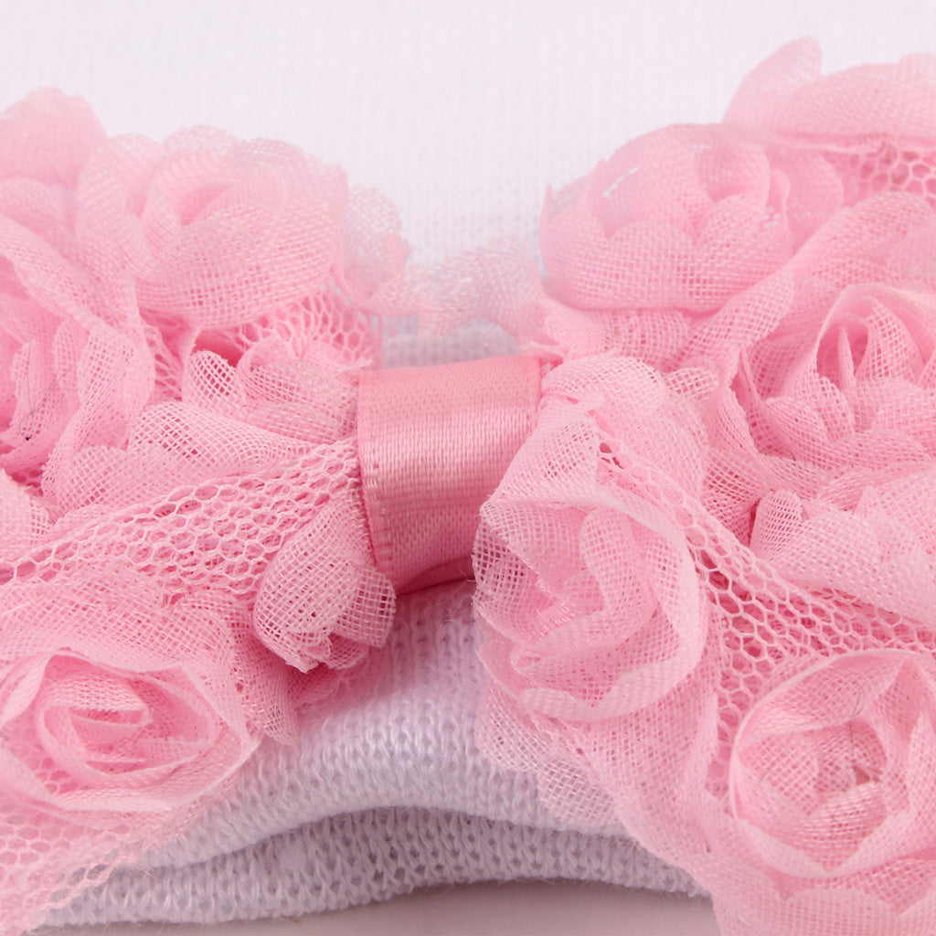 Cute Newborn Baby Hospital Hats Big Bow Knot Toddler Knit Cap White pink