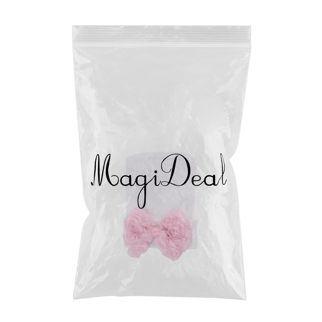 Cute Newborn Baby Hospital Hats Big Bow Knot Toddler Knit Cap White pink