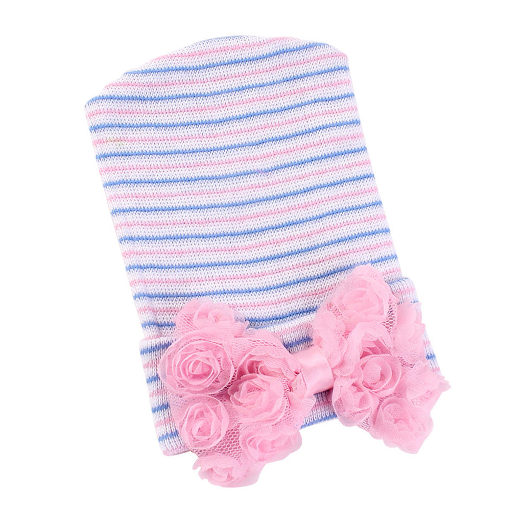 Cute Newborn Baby Hospital Hats Big Bow Knot Toddler Knit Cap Stripe