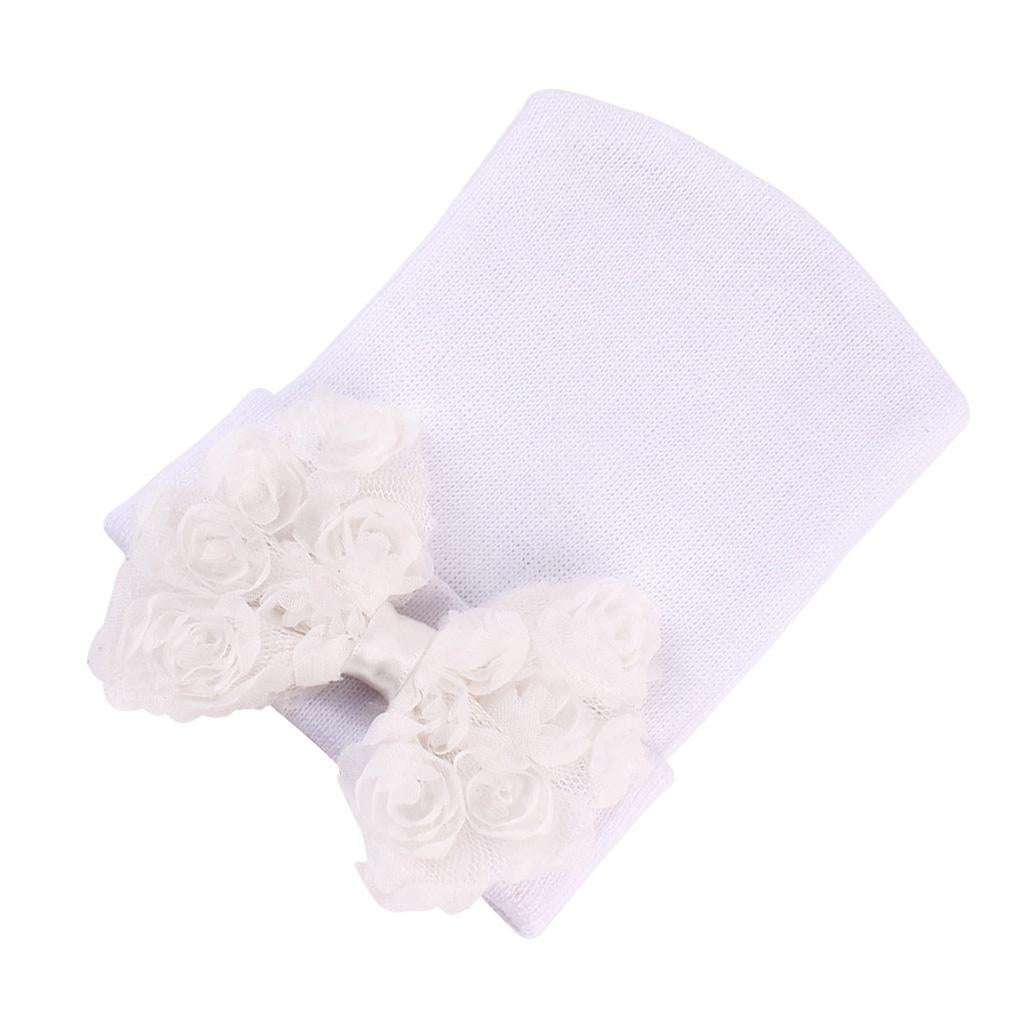 Cute Newborn Baby Hospital Hats Big Bow Knot Toddler Knit Cap White