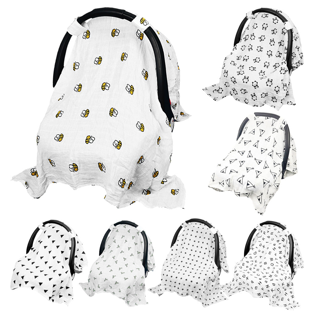 Baby Car Seat Cover, Unisex Large Breathable Cotton Muslin Canopy Triangle