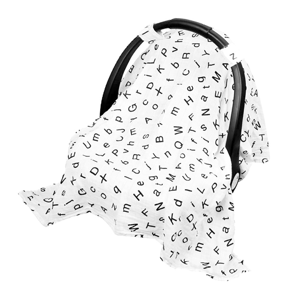 Baby Car Seat Cover, Unisex Large Breathable Cotton Muslin Canopy Letter