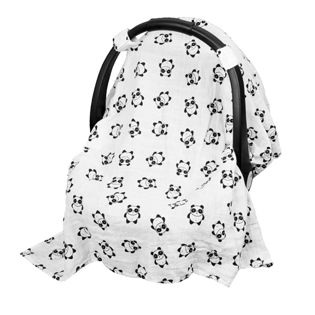 Baby Car Seat Cover, Unisex Large Breathable Cotton Muslin Canopy Panda