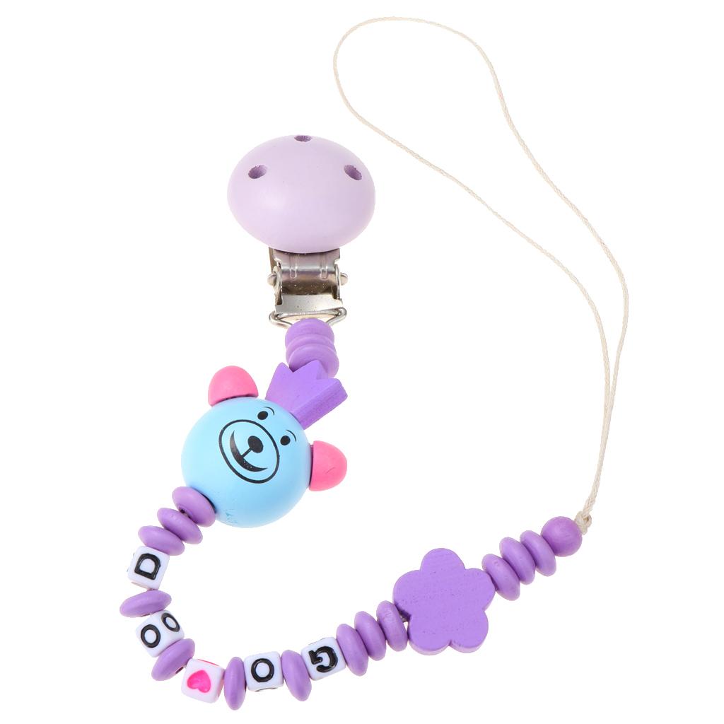 Wooden Dummy Clip Chain Pacifier Baby Gift Shower Purple