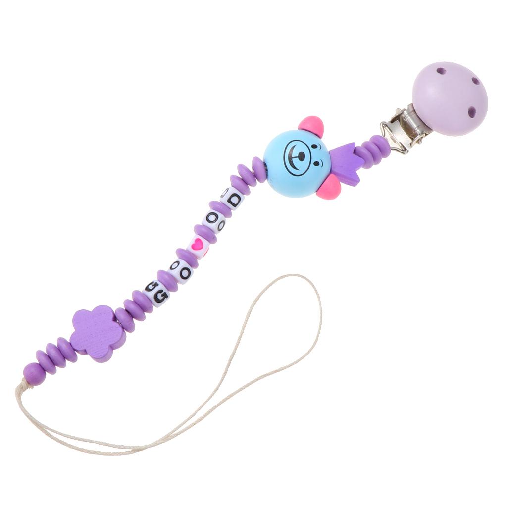 Wooden Dummy Clip Chain Pacifier Baby Gift Shower Purple