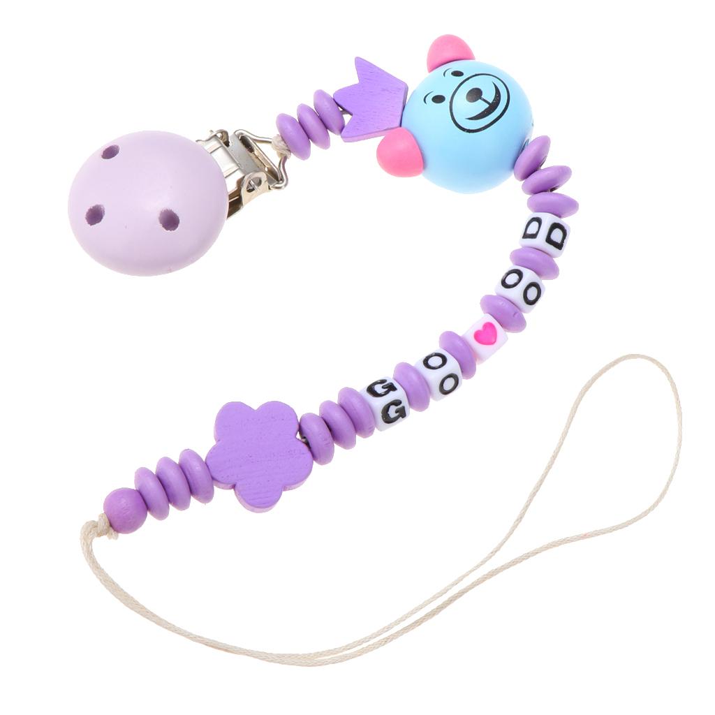 Wooden Dummy Clip Chain Pacifier Baby Gift Shower Purple