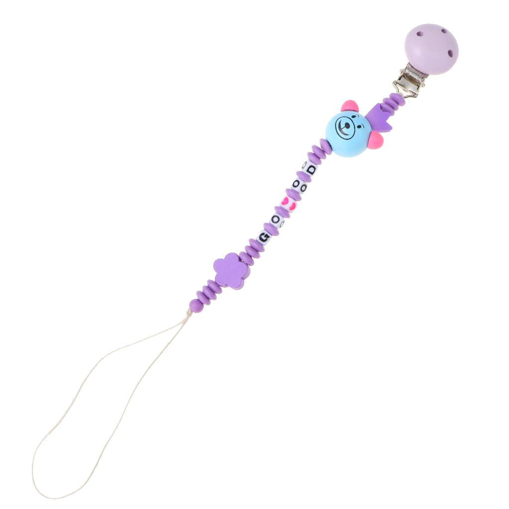 Wooden Dummy Clip Chain Pacifier Baby Gift Shower Purple