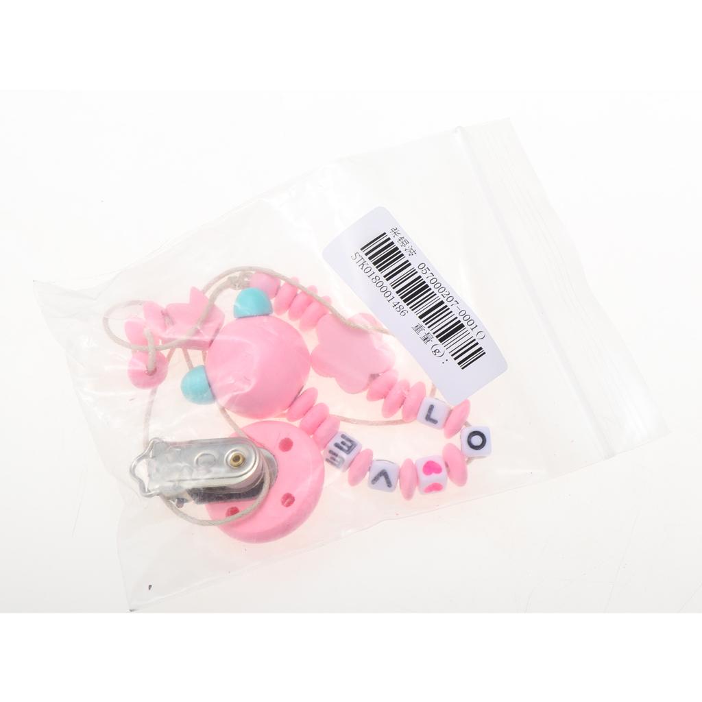 Wooden Dummy Clip Chain Pacifier Baby Gift Shower Pink
