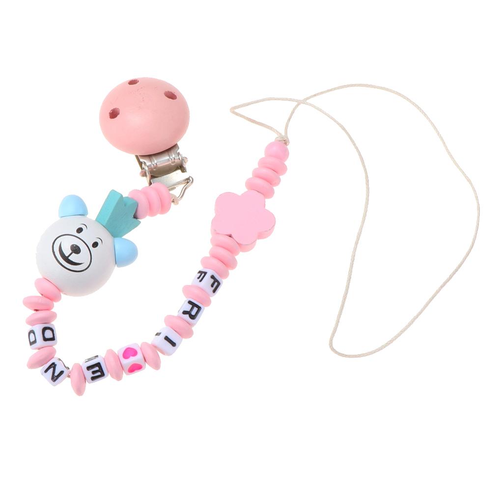 Wooden Dummy Clip Chain Pacifier Baby Gift Shower Pink
