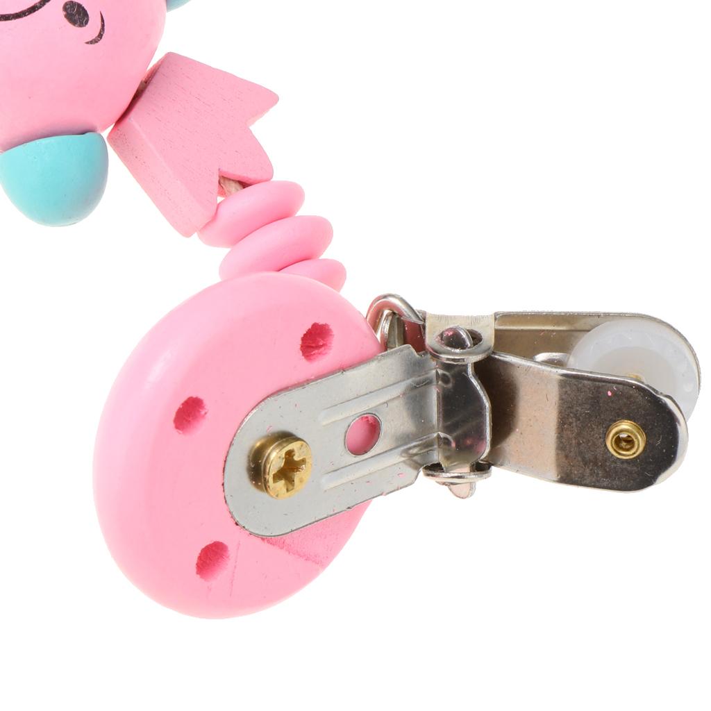 Wooden Dummy Clip Chain Pacifier Baby Gift Shower Pink
