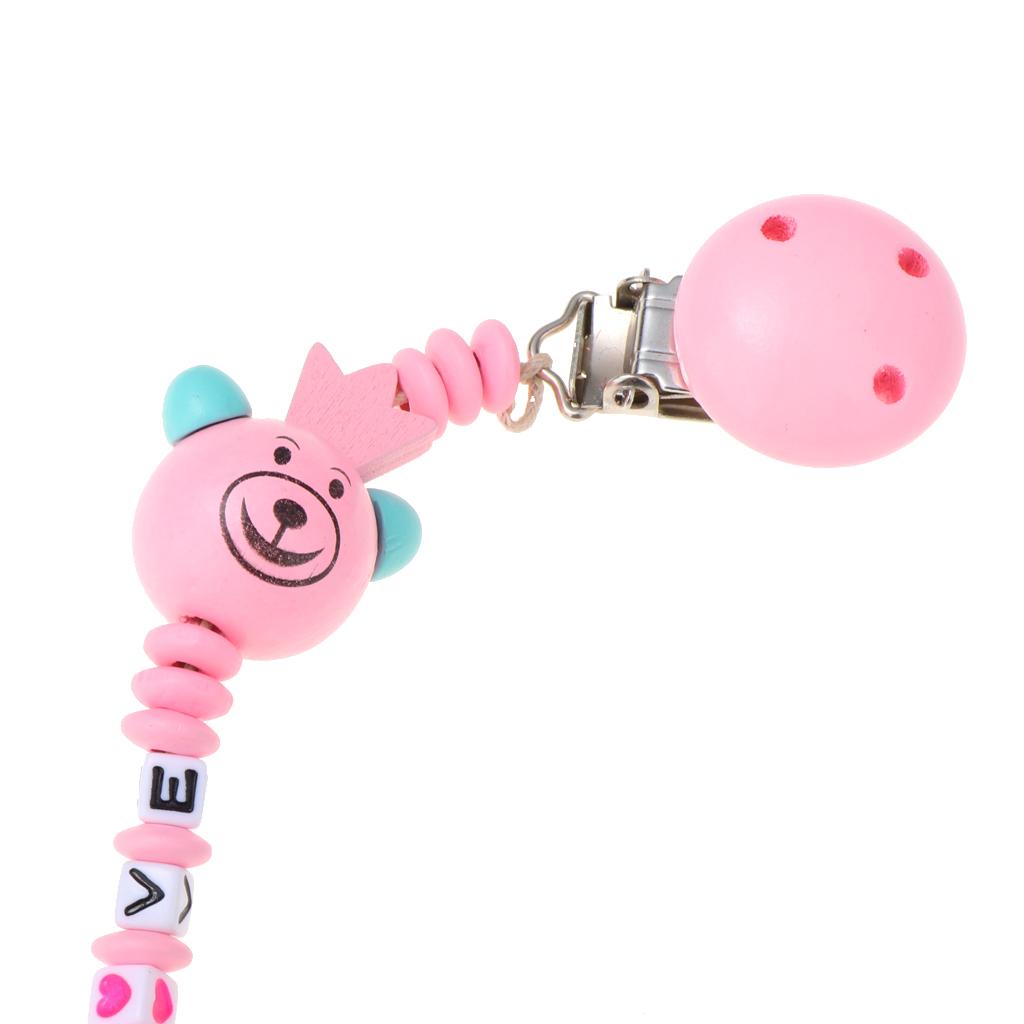 Wooden Dummy Clip Chain Pacifier Baby Gift Shower Pink