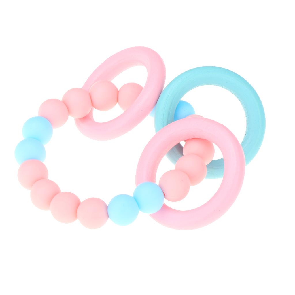 Baby Teeth Silicone Bracelet Colorful Wooden Hand Ring Pink Sky blue