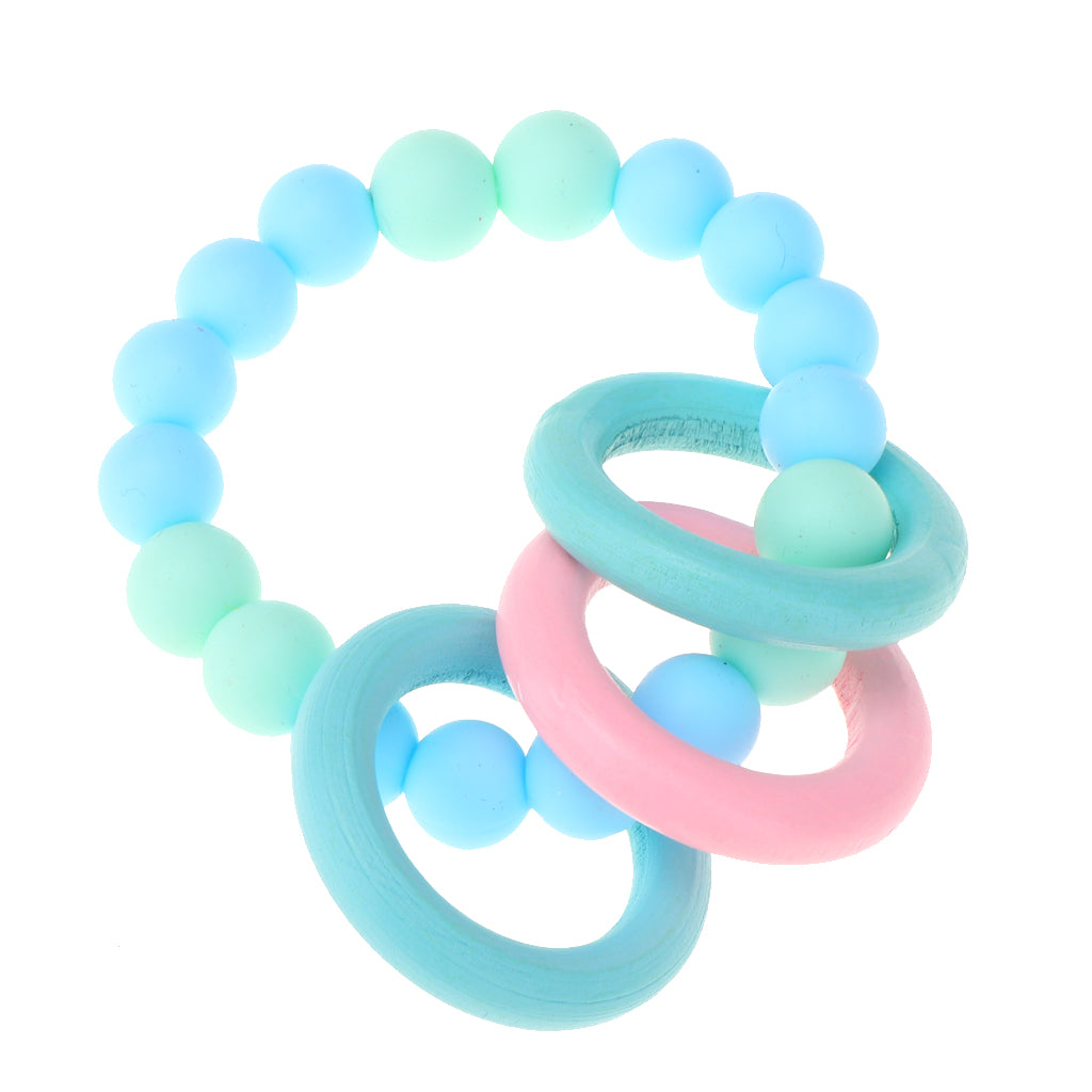 Baby Teeth Silicone Bracelet Colorful Wooden Hand Ring Sky blue Mint green