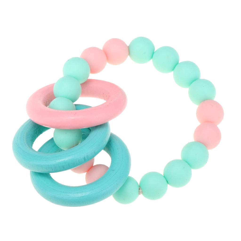 Baby Teeth Silicone Bracelet Colorful Wooden Hand Ring Mint green Pink