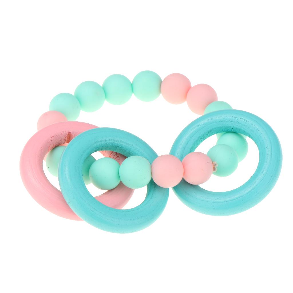 Baby Teeth Silicone Bracelet Colorful Wooden Hand Ring Mint green Pink