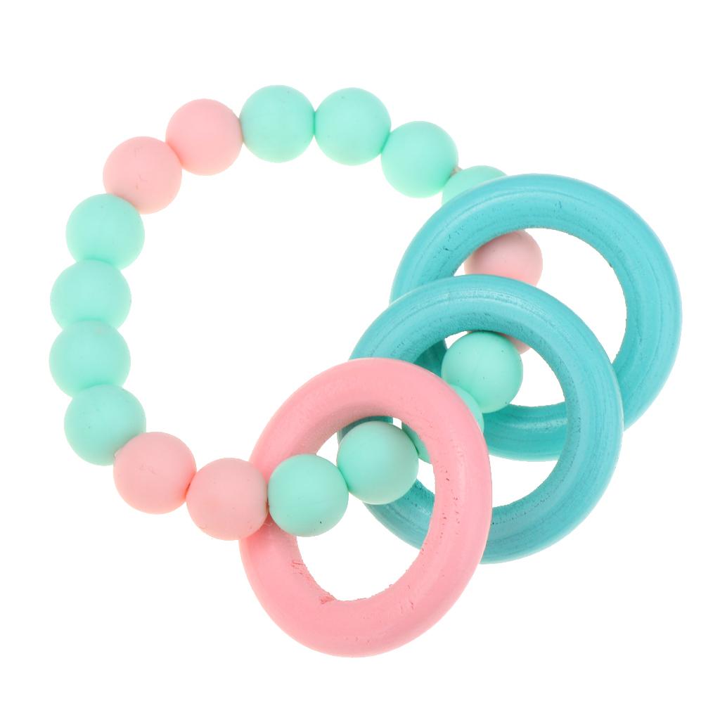 Baby Teeth Silicone Bracelet Colorful Wooden Hand Ring Mint green Pink