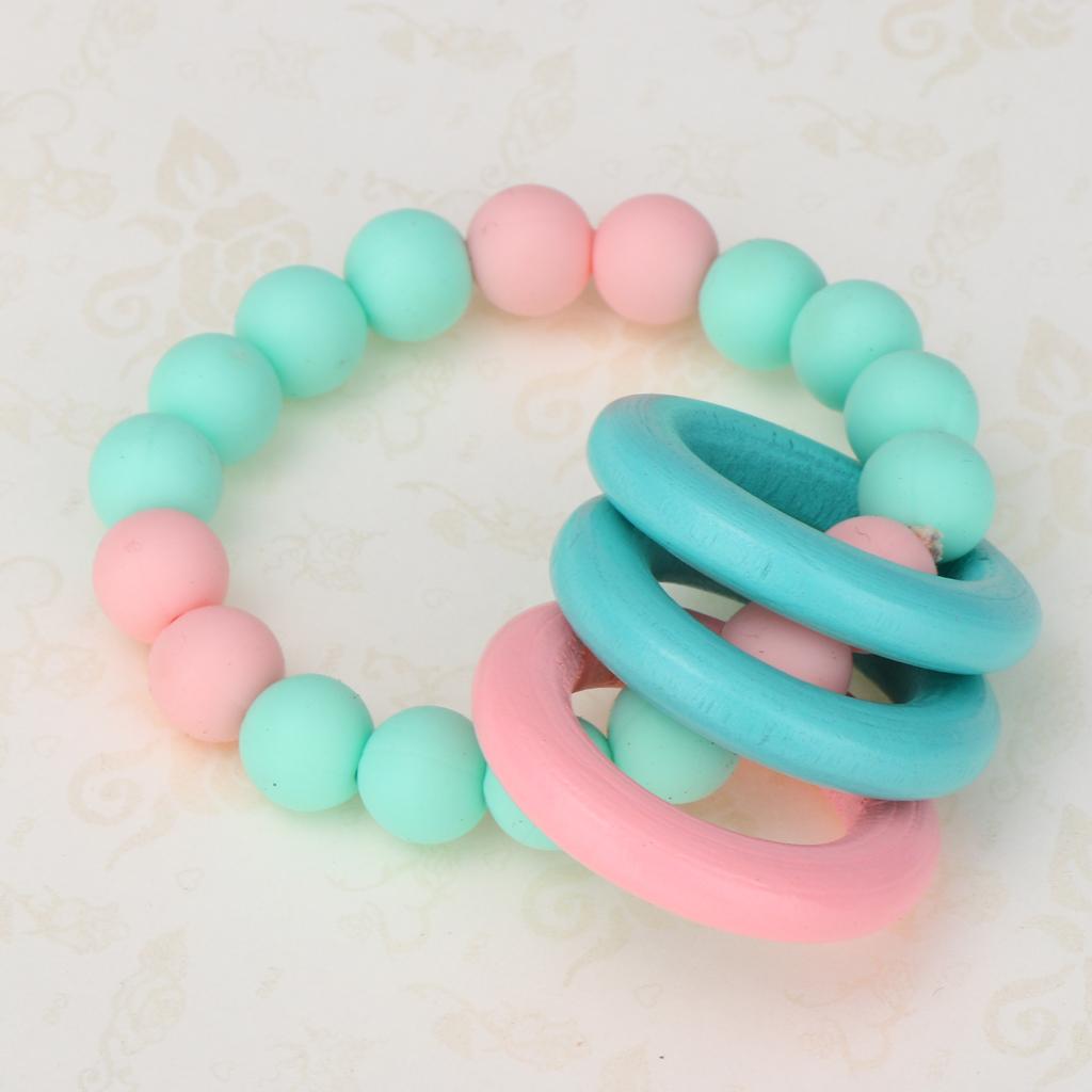 Baby Teeth Silicone Bracelet Colorful Wooden Hand Ring Mint green Pink