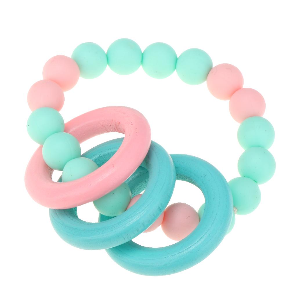 Baby Teeth Silicone Bracelet Colorful Wooden Hand Ring Mint green Pink