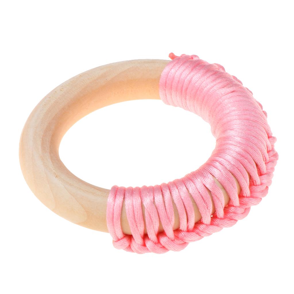 Baby Teeth Grinding Stick Natural Soild Wood Handmade Line Woven Ring Pink