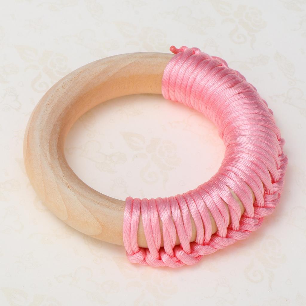 Baby Teeth Grinding Stick Natural Soild Wood Handmade Line Woven Ring Pink