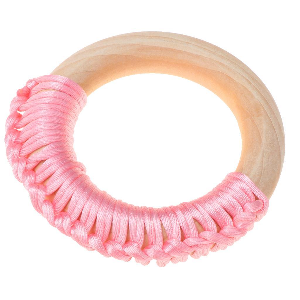 Baby Teeth Grinding Stick Natural Soild Wood Handmade Line Woven Ring Pink