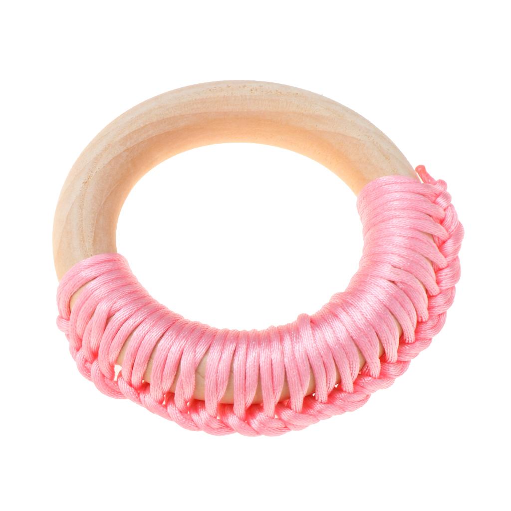 Baby Teeth Grinding Stick Natural Soild Wood Handmade Line Woven Ring Pink