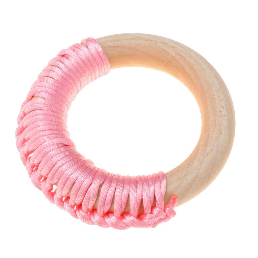 Baby Teeth Grinding Stick Natural Soild Wood Handmade Line Woven Ring Pink