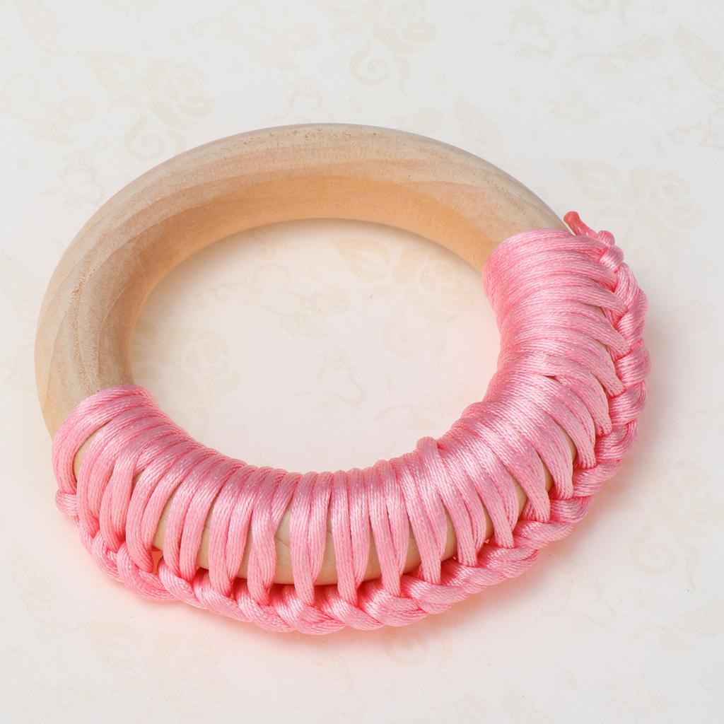 Baby Teeth Grinding Stick Natural Soild Wood Handmade Line Woven Ring Pink