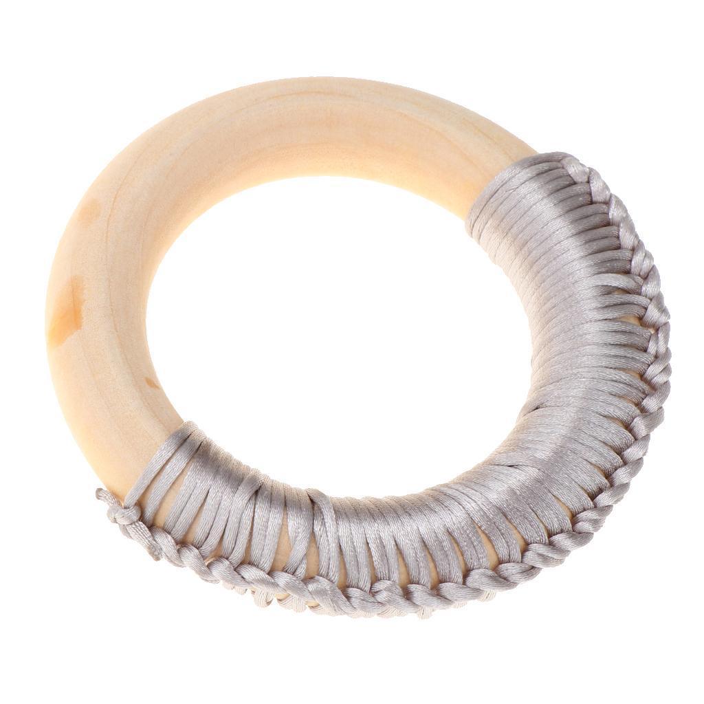 Baby Teeth Grinding Stick Natural Soild Wood Handmade Line Woven Ring Grey