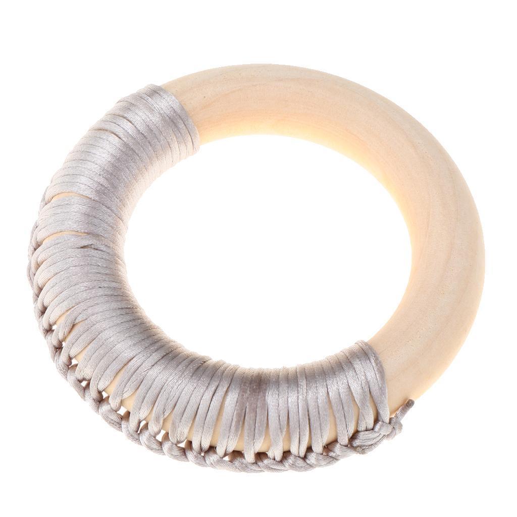 Baby Teeth Grinding Stick Natural Soild Wood Handmade Line Woven Ring Grey