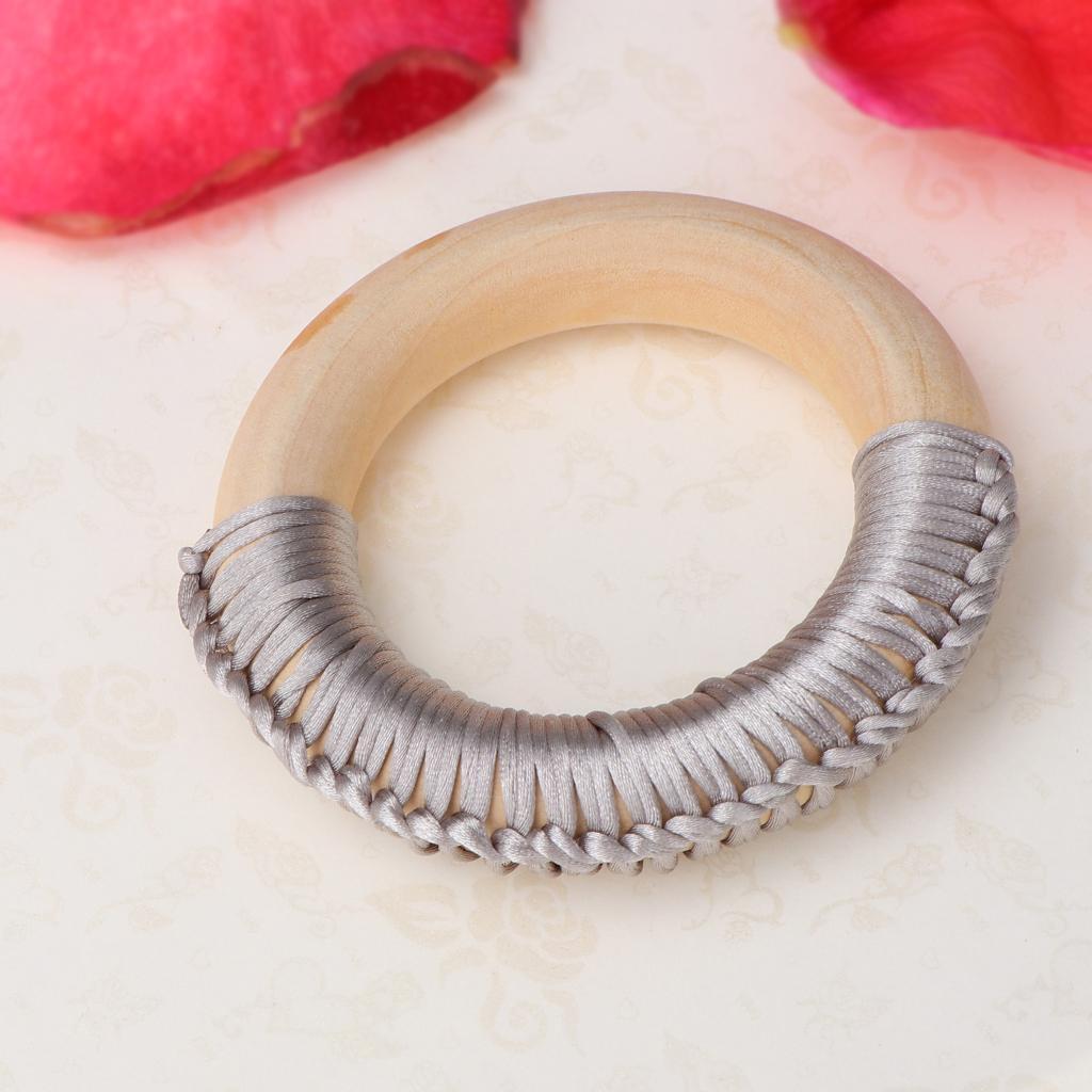 Baby Teeth Grinding Stick Natural Soild Wood Handmade Line Woven Ring Grey