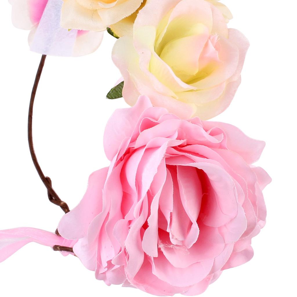 Boho Women Beach Flower Wedding Garland Headband Pink (for Women)