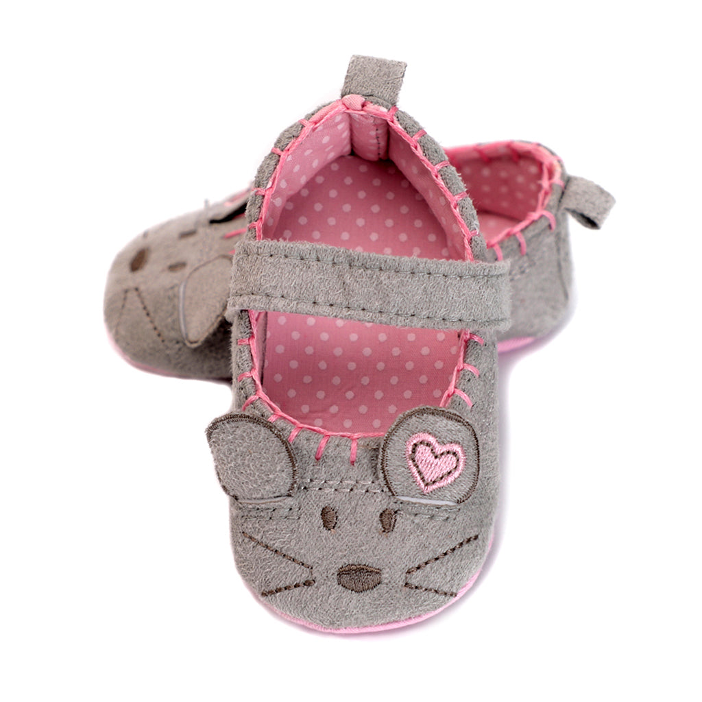 Newborn Girl Shoes Child Anti-slip Crib Hook & Loop Prewalkers 0-6Months Grey