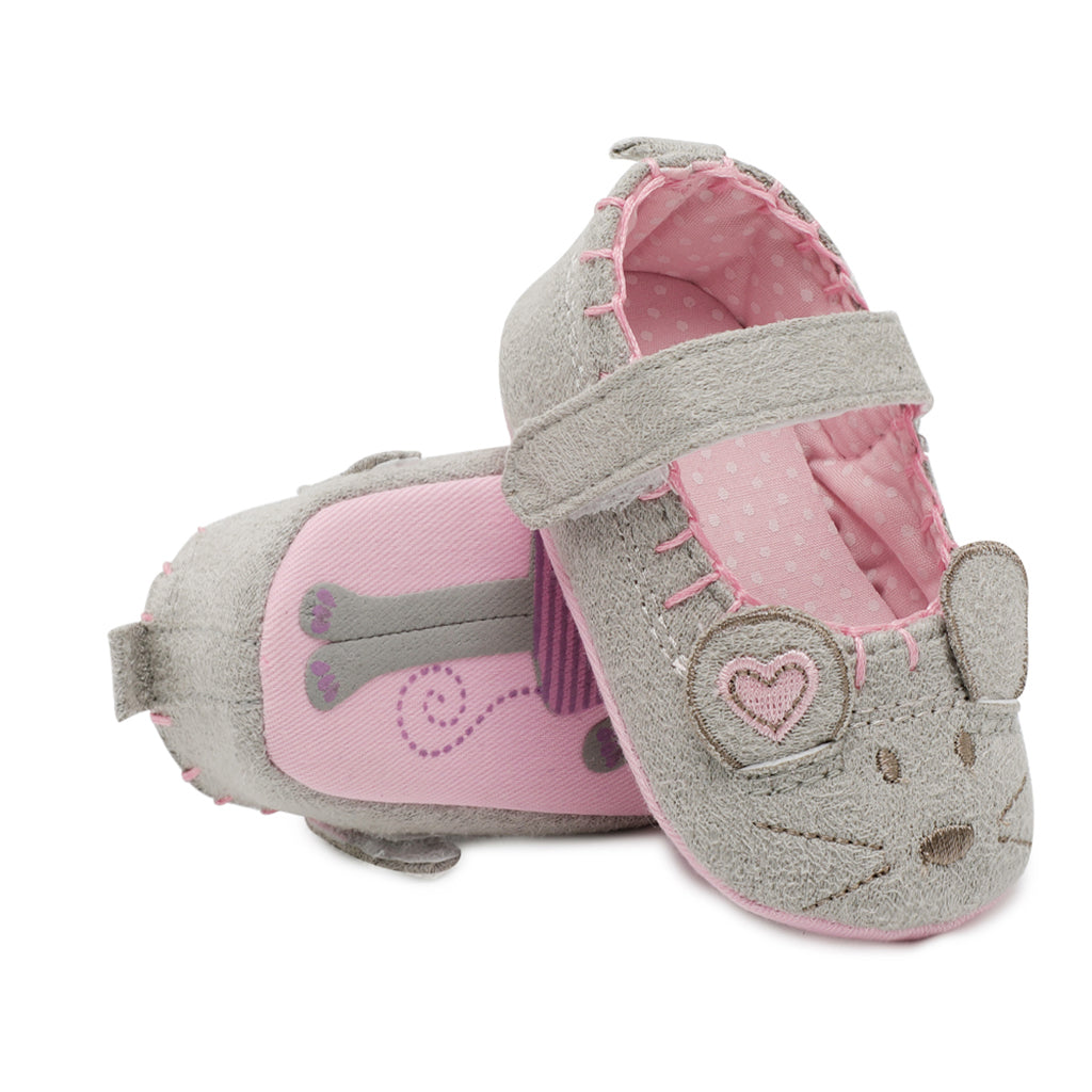 Newborn Girl Shoes Child Anti-slip Crib Hook & Loop Prewalkers 0-6Months Grey
