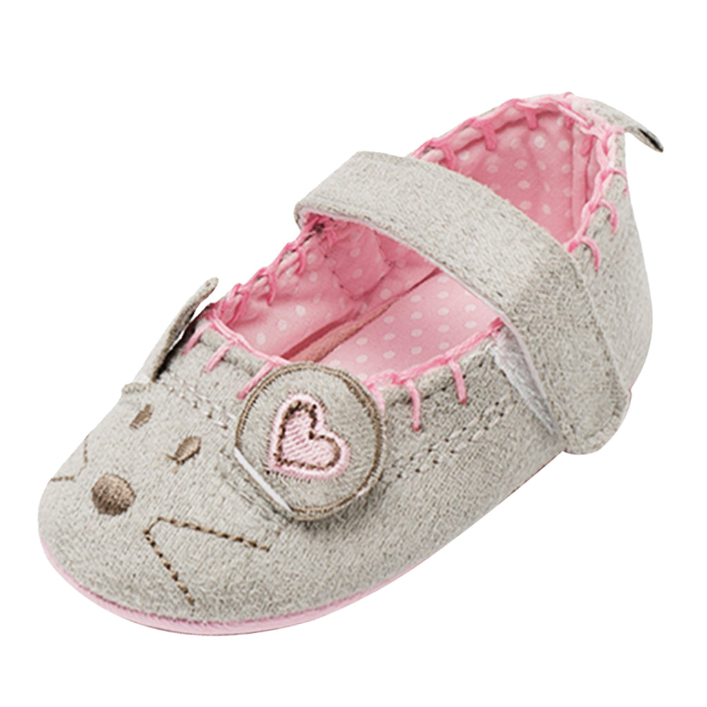 Newborn Girl Shoes Child Anti-slip Crib Hook & Loop Prewalkers 0-6Months Grey