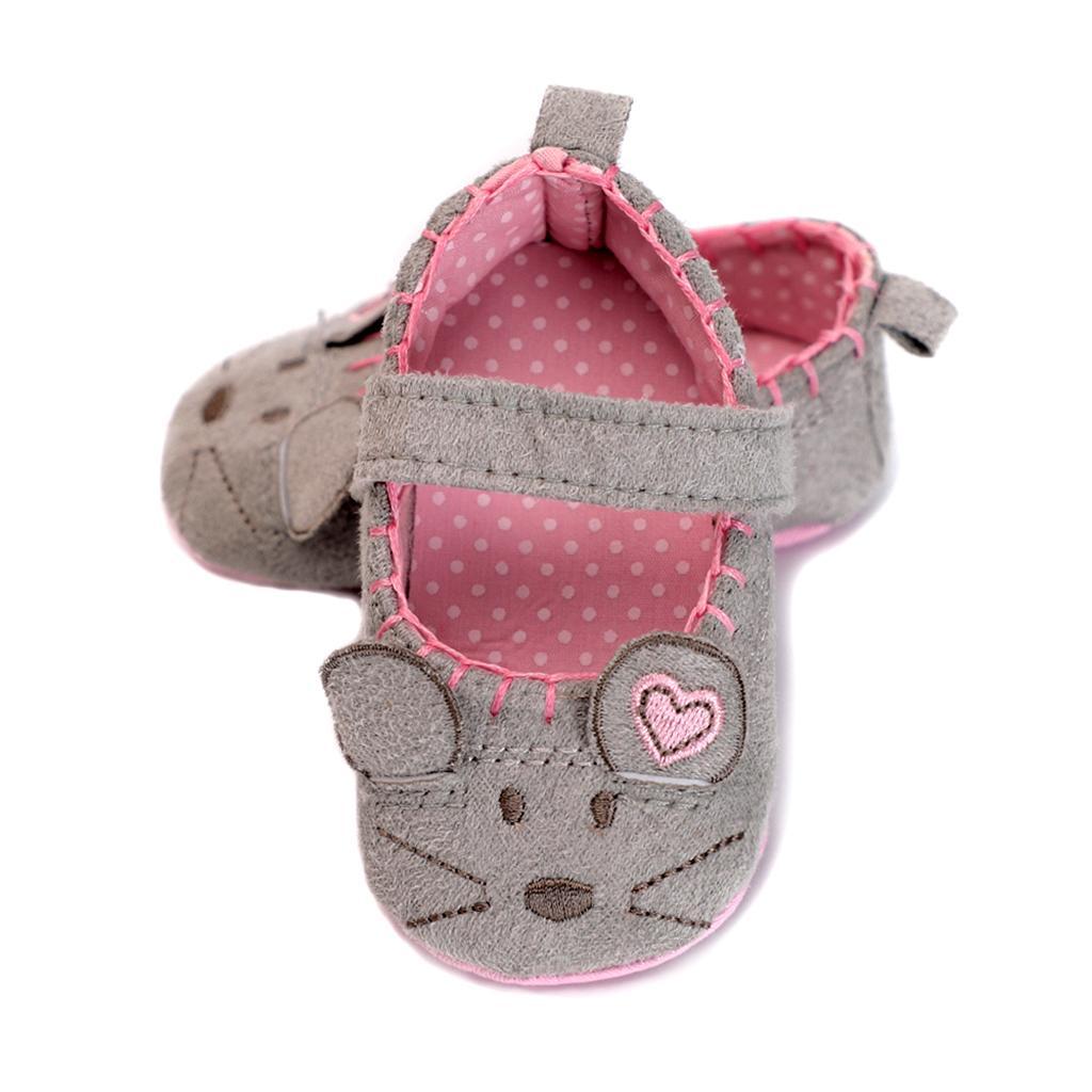 Newborn Girl Shoes Child Anti-slip Crib Hook & Loop Prewalkers 9-12Months Grey