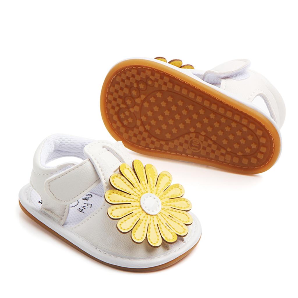 Summer Baby Girl Sandals PU Anti-Slip Crib Shoes Soft Sole Prewalker 12-18M Yellow