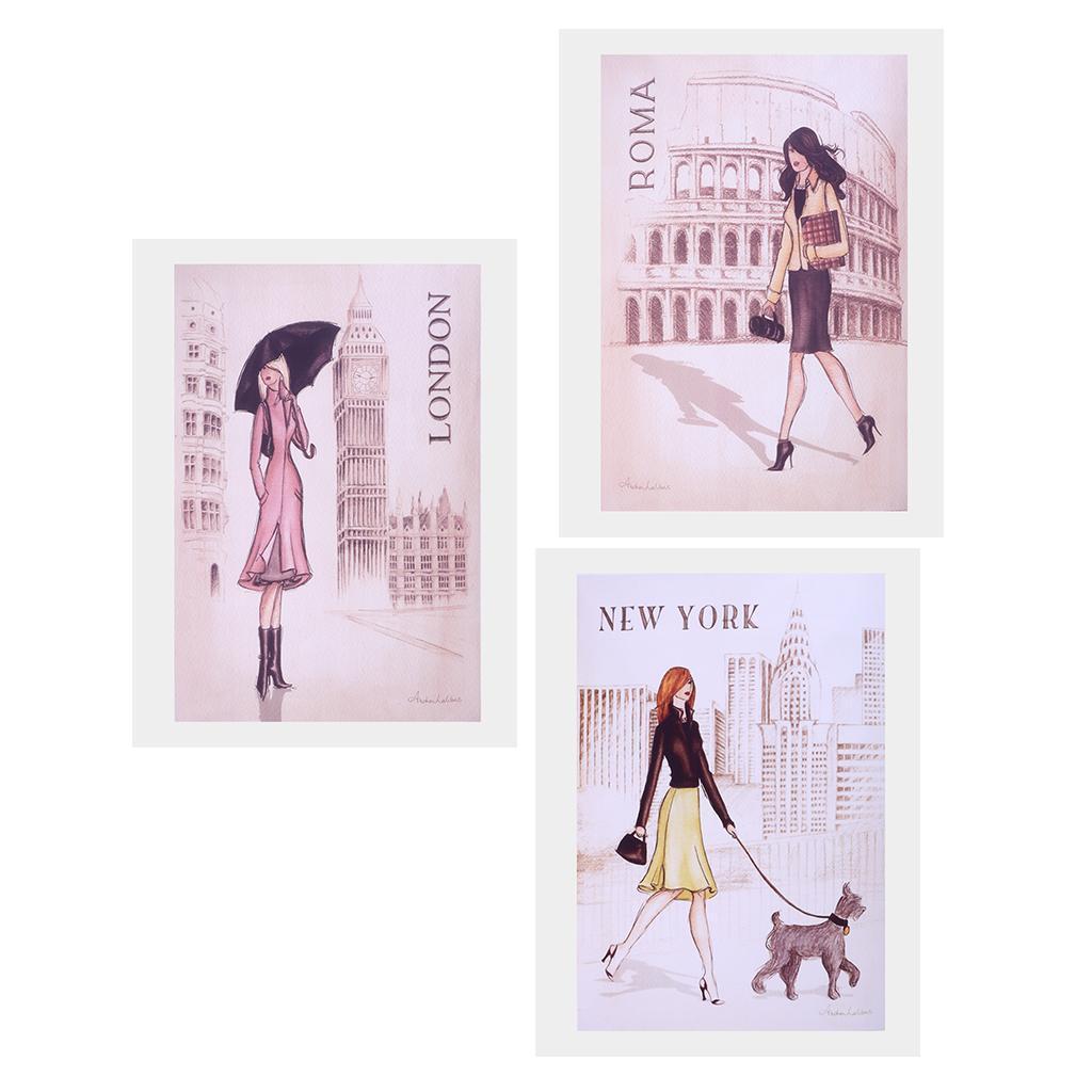 3Pcs Oil Paintings Canvas Frameless Girl Wall Picture for Home Decoration 40x60cm