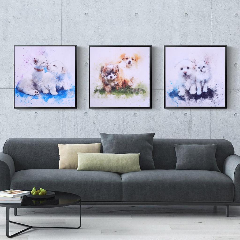 3Pcs Modern Art Oil Painting Canvas Picture Dog Cat Wall Home Decor 30x30cm